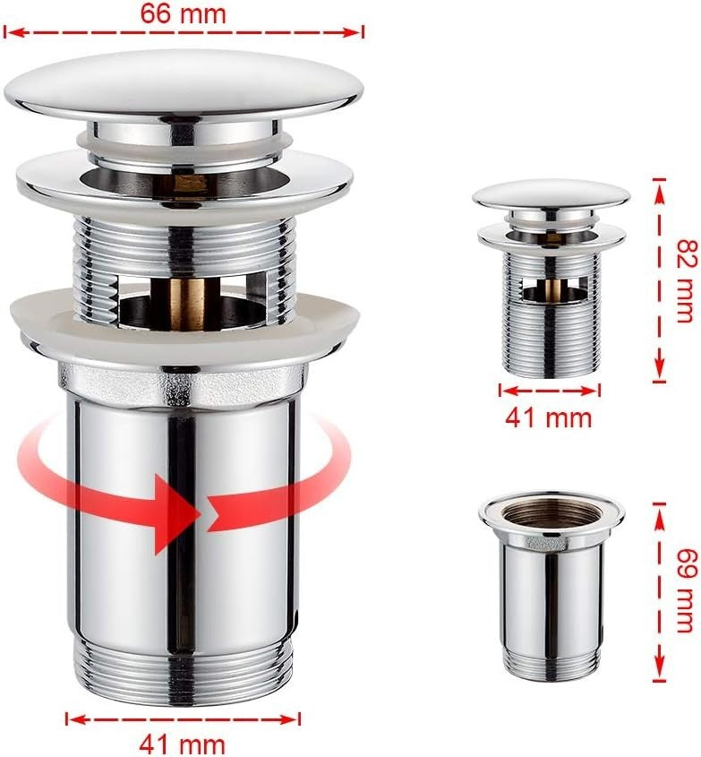 GRIFEMA Scarico Lavabo Universale con Troppopieno Kit Piletta Pop Up Cromo/Argen