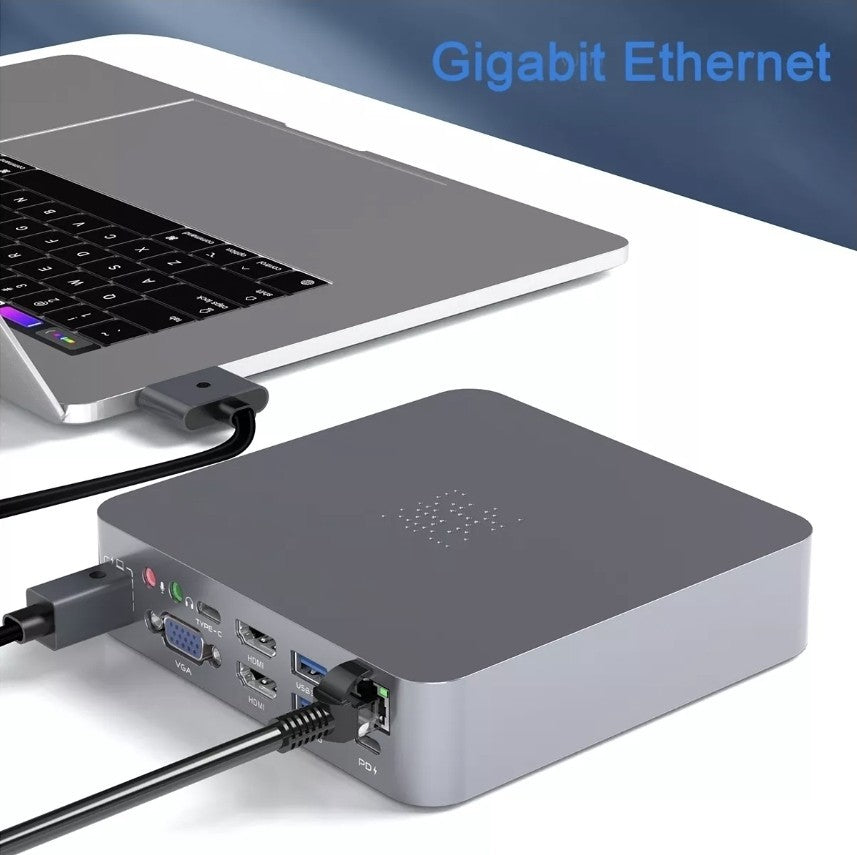 Docking Station in alluminio 18in1 tipo C Doppio, adattatore HDMI/VGA, 4 Porte 