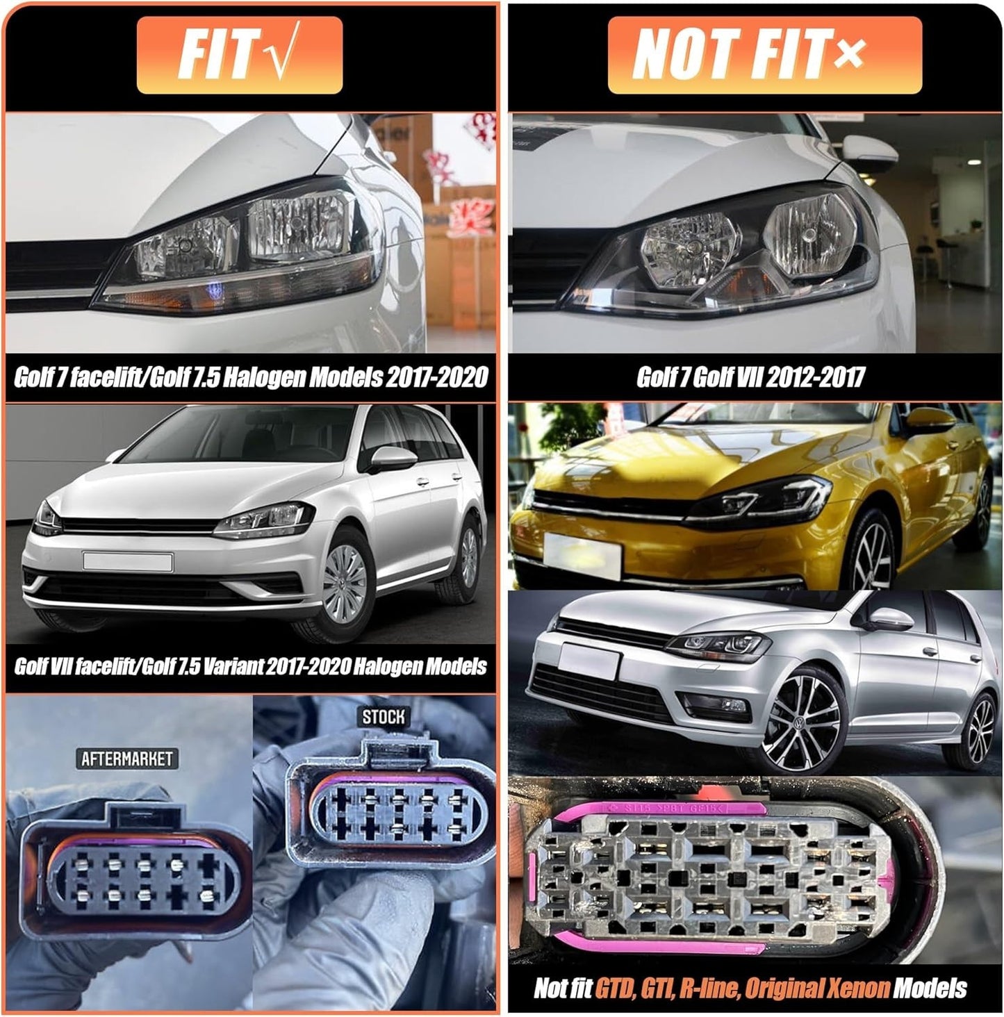 VLAND Fari per Golf 7.5 Golf MK7.5 Alogena 2017-2020 [non per GTI/Xeno/R line]