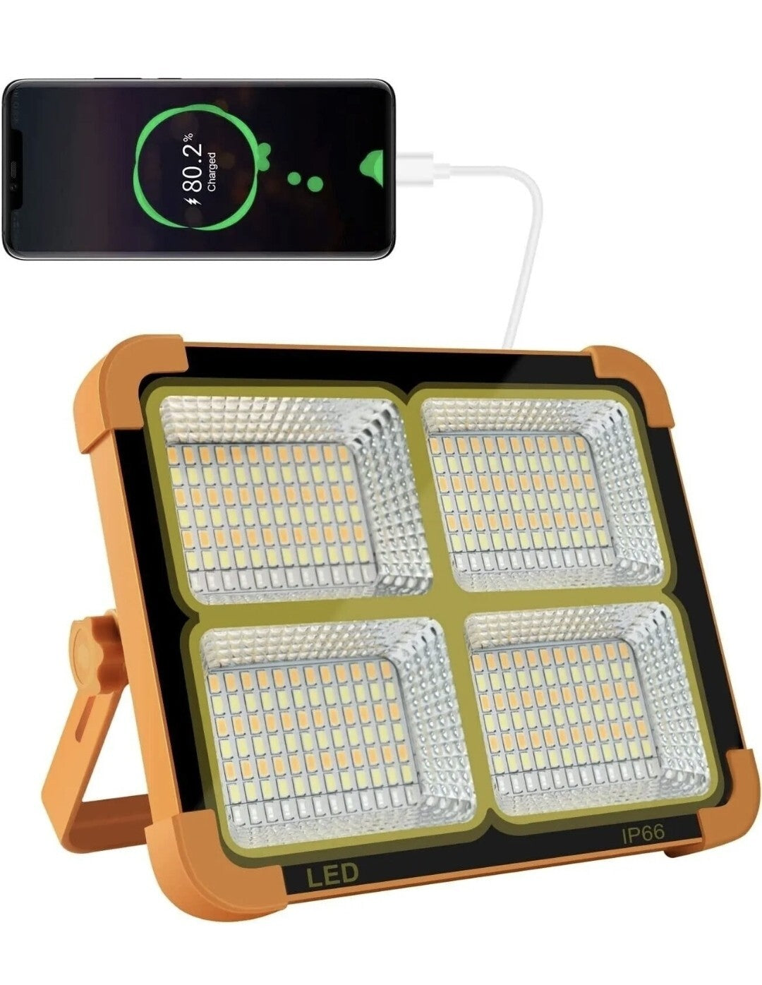 Faretto LED Portatile Ricarica Solare e USB 35W 3500LM 5 Modalità, Impermeabile