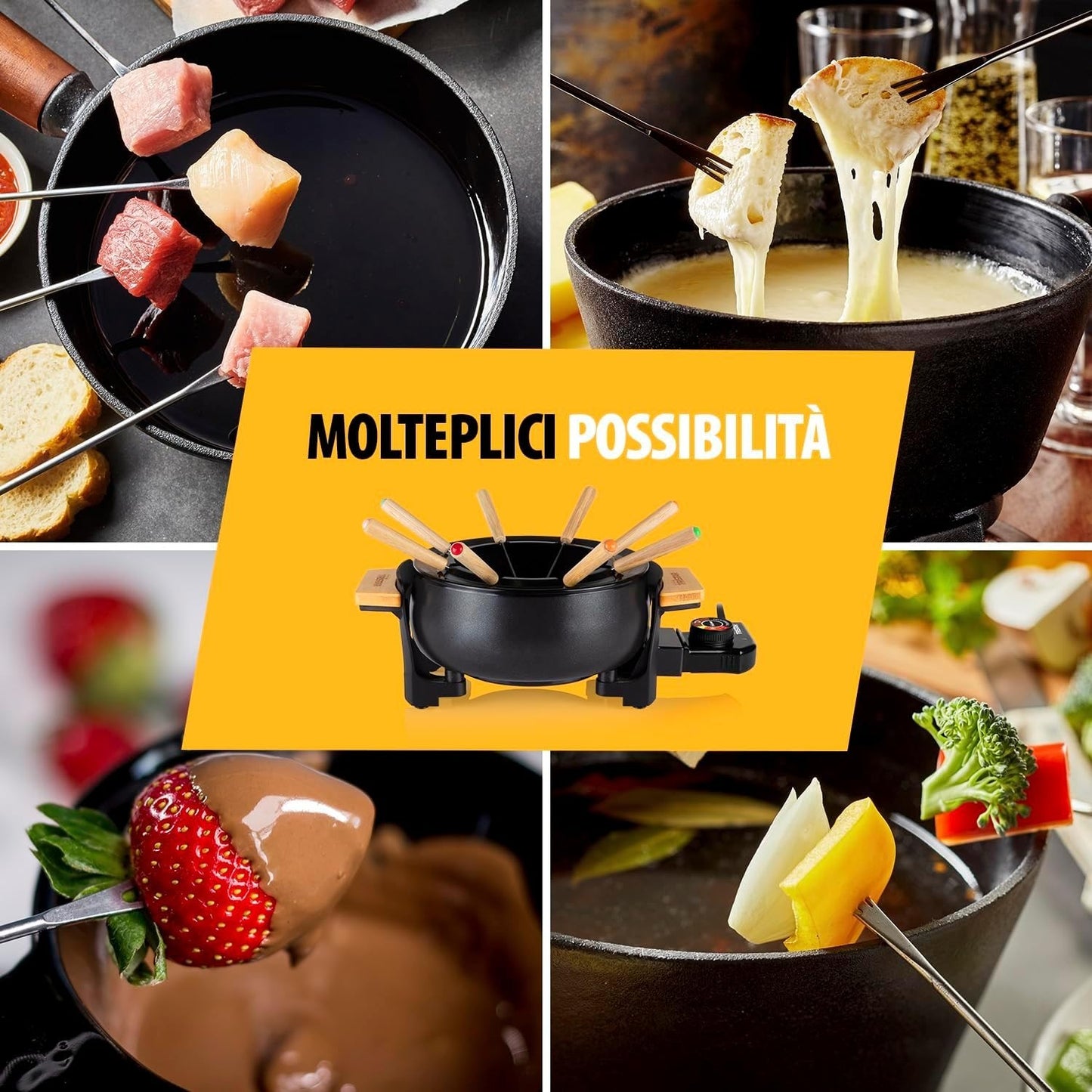 Tristar macchina per Fonduta, bourguignonne, 1000 W, 1,5 L Nero e bamboo
