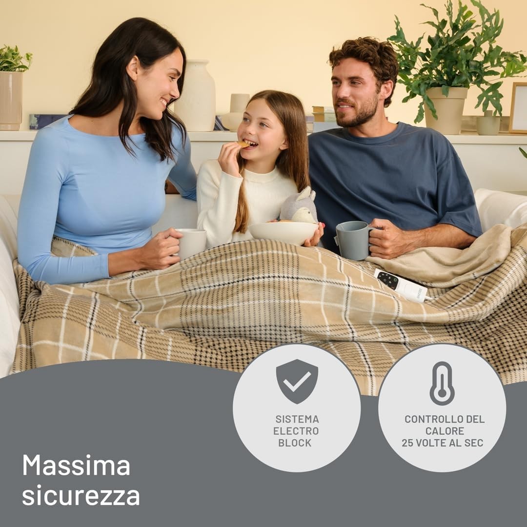 Imetec CaldoPlaid Elegance Plaid Riscaldabile Morbida Coperta Elettrica, 180x140