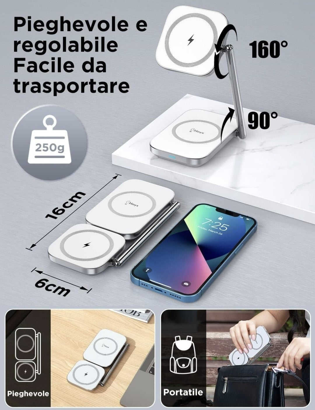 Hinyx Ricarica wireless Rapido, Caricatore wireless 2 in 1 Con Mag-Safe 