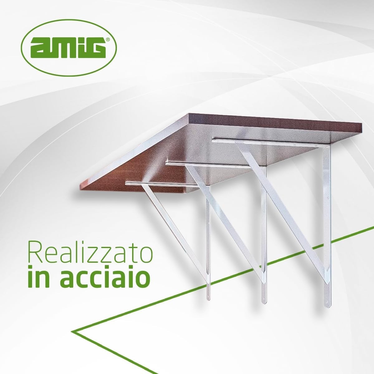 Amig -Staffa per mensole | Angolo per Ripiani | Supporto per Scaffale | Acciaio