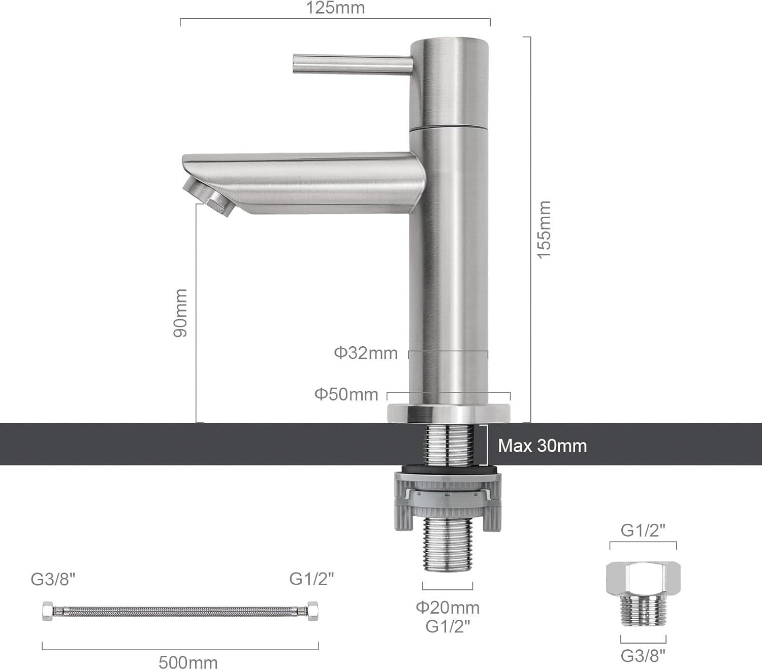 Ibergrif M18103 Rubinetto lavabo ad acqua fredda – Monocomando per WC ospiti