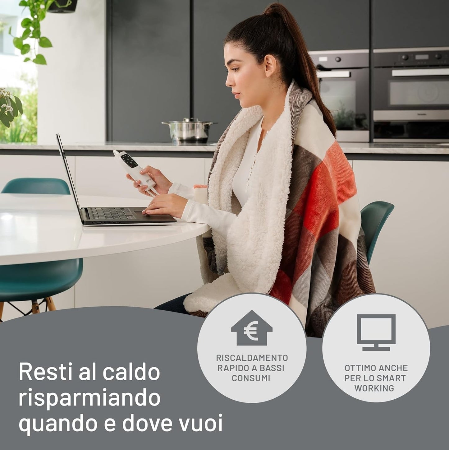 Imetec CaldoPlaid Tartan Festival, Plaid riscaldabile, Morbida coperta elettrica