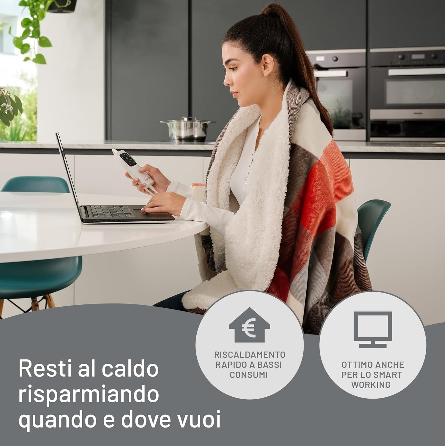 Imetec CaldoPlaid Tartan Festival, Plaid riscaldabile, Morbida coperta elettrica
