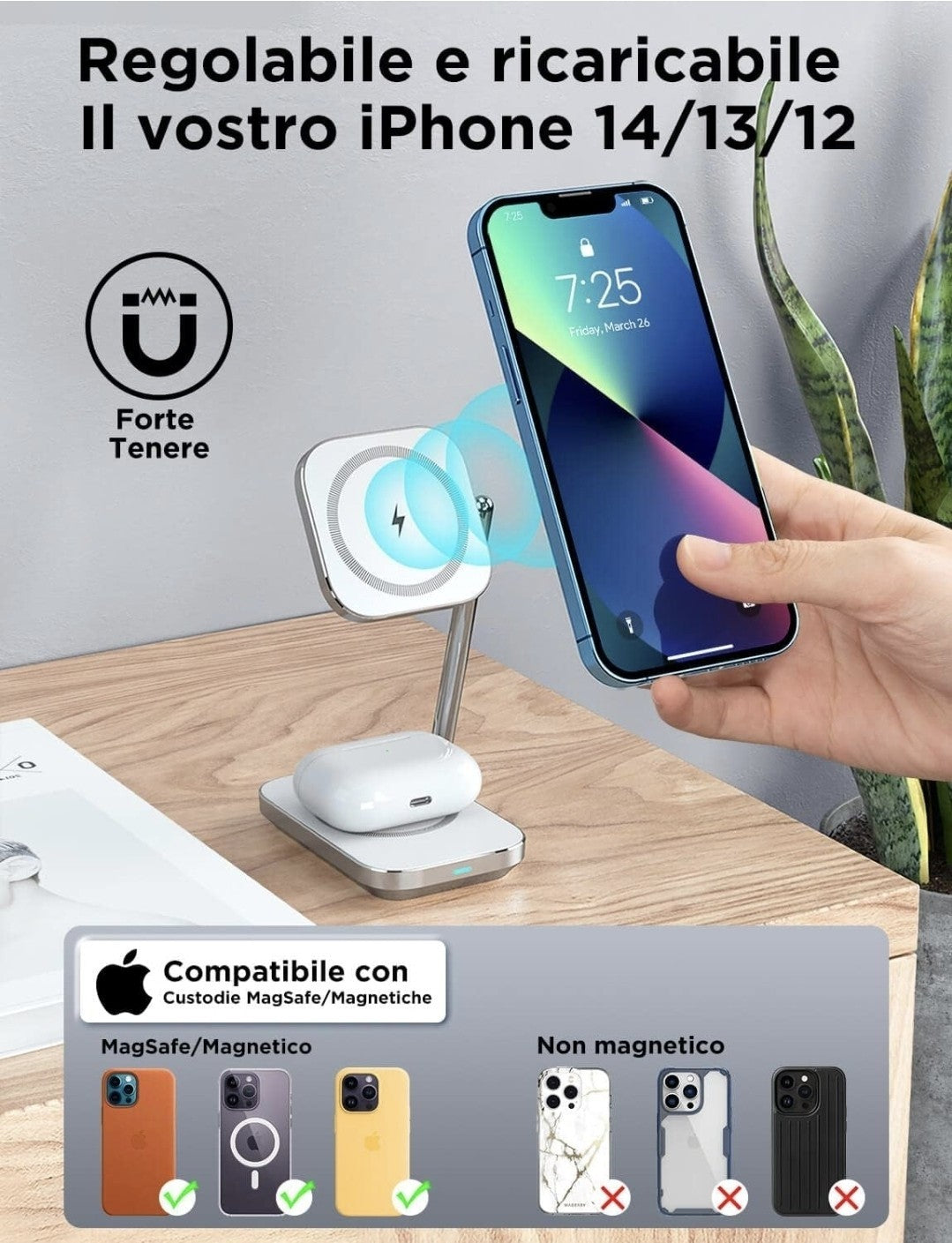 Hinyx Ricarica wireless Rapido, Caricatore wireless 2 in 1 Con Mag-Safe 
