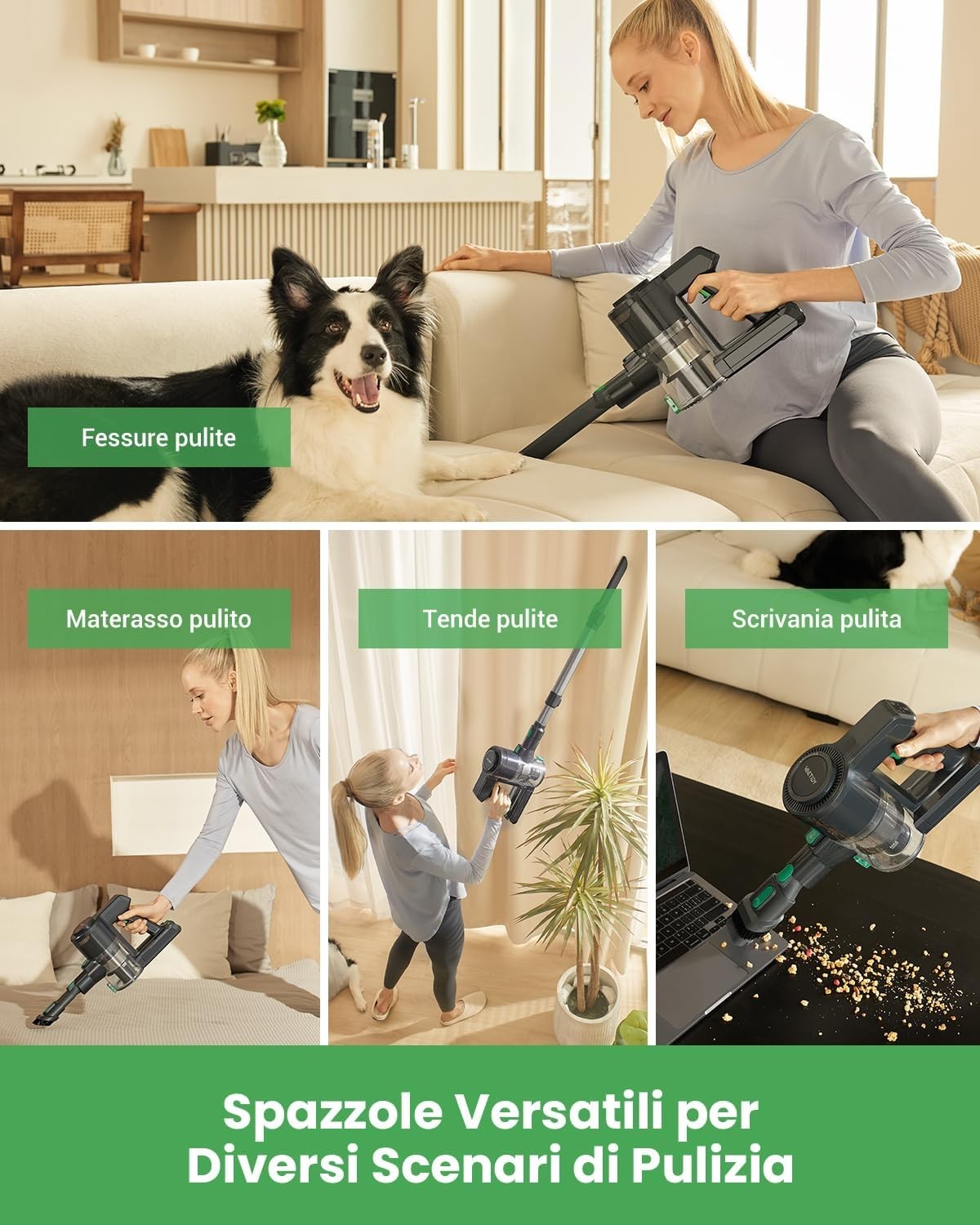 Vactidy V9 Aspirapolvere Senza Fili, 30KPa Scopa Elettrica Senza Fili, 250W