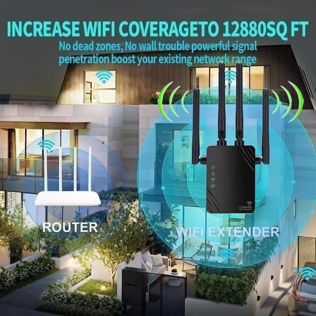 ANDHOT Ripetitore WiFi Amplificatore 1200Mbps 5GHz e 2.4GHz, Modalità Ripetitore