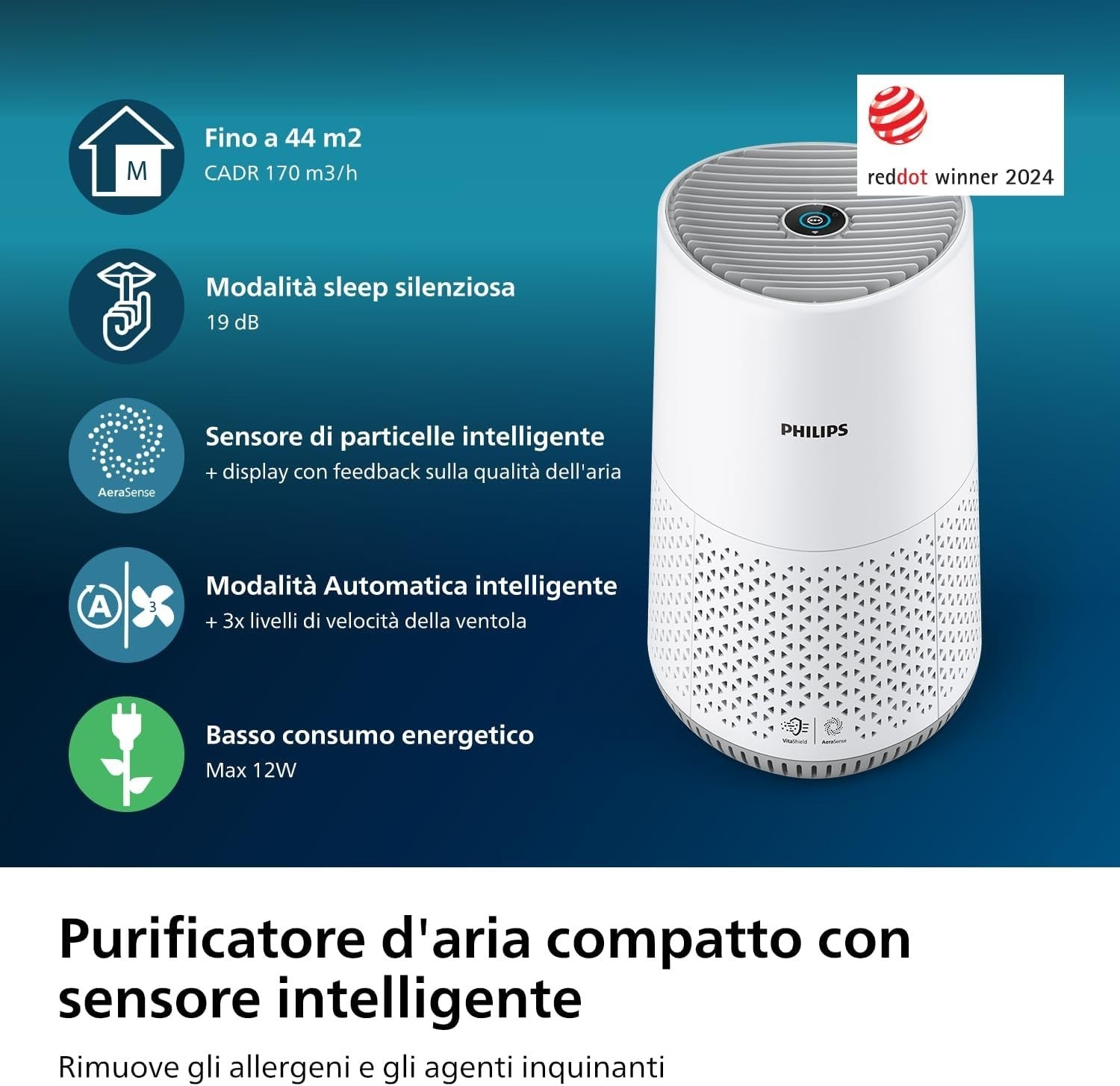 Philips Purificatore d'Aria Serie 600, Sensore Intelligente, ideale per allergie