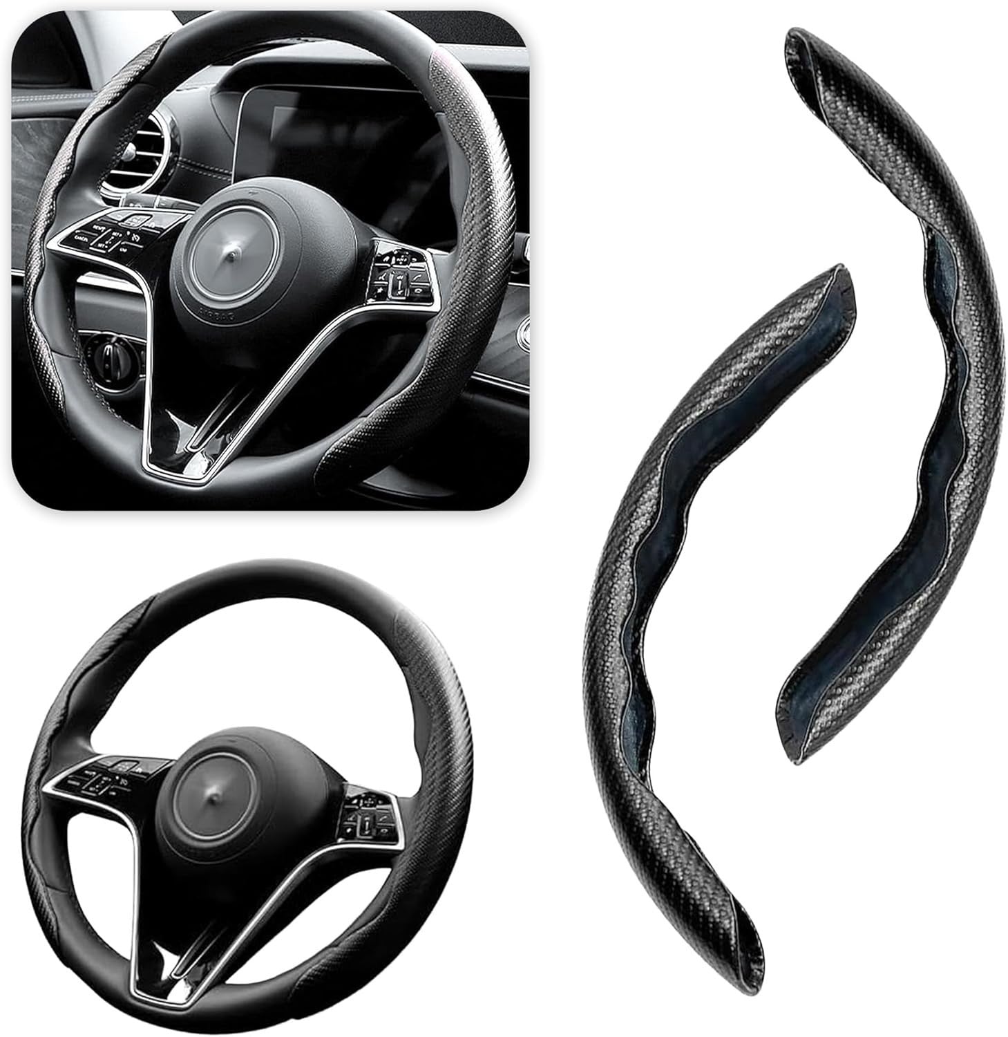 Fibra di Carbonio Coprivolante Auto, Sicuro e Antiscivolo Accessori Auto