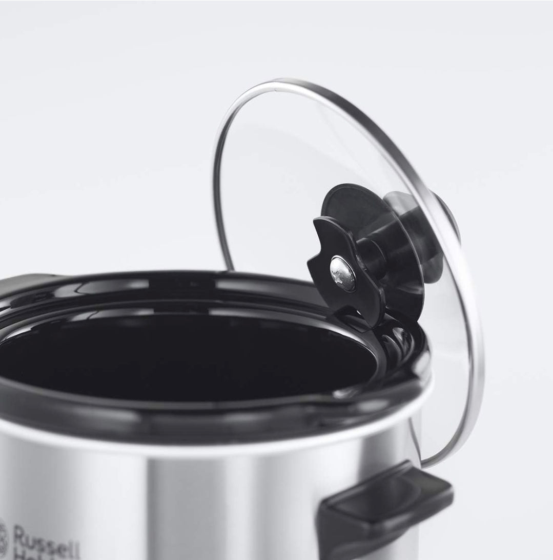 Russell Hobbs Pentola a cottura lenta compatta, 2L, Pentola rimovibile in ceramica, 3 temperature, 145 W, Acciaio Inox, Compact Home Slow Cooker 25570-56