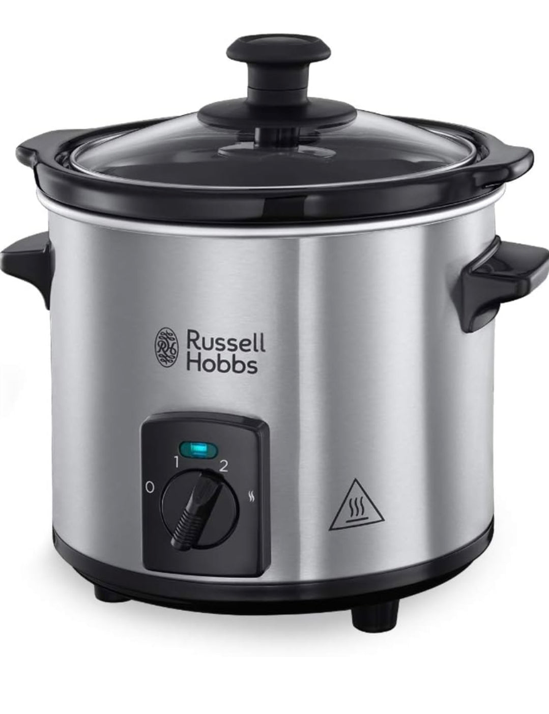 Russell Hobbs Pentola a cottura lenta compatta, 2L, Pentola rimovibile in ceramica, 3 temperature, 145 W, Acciaio Inox, Compact Home Slow Cooker 25570-56