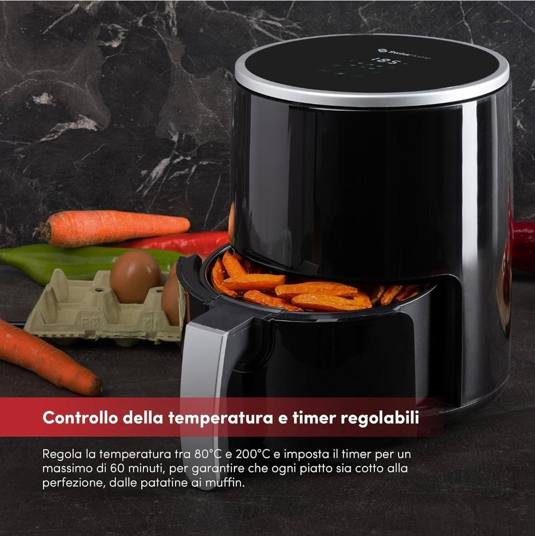Z SwissHome PETIT - Friggitrice ad aria 2.5L 1200W - Display digitale - Temperatura regolabile 80-200°C - Timer 60 minuti - Pentola in teflon rimovibile - Protezione da surriscaldamento