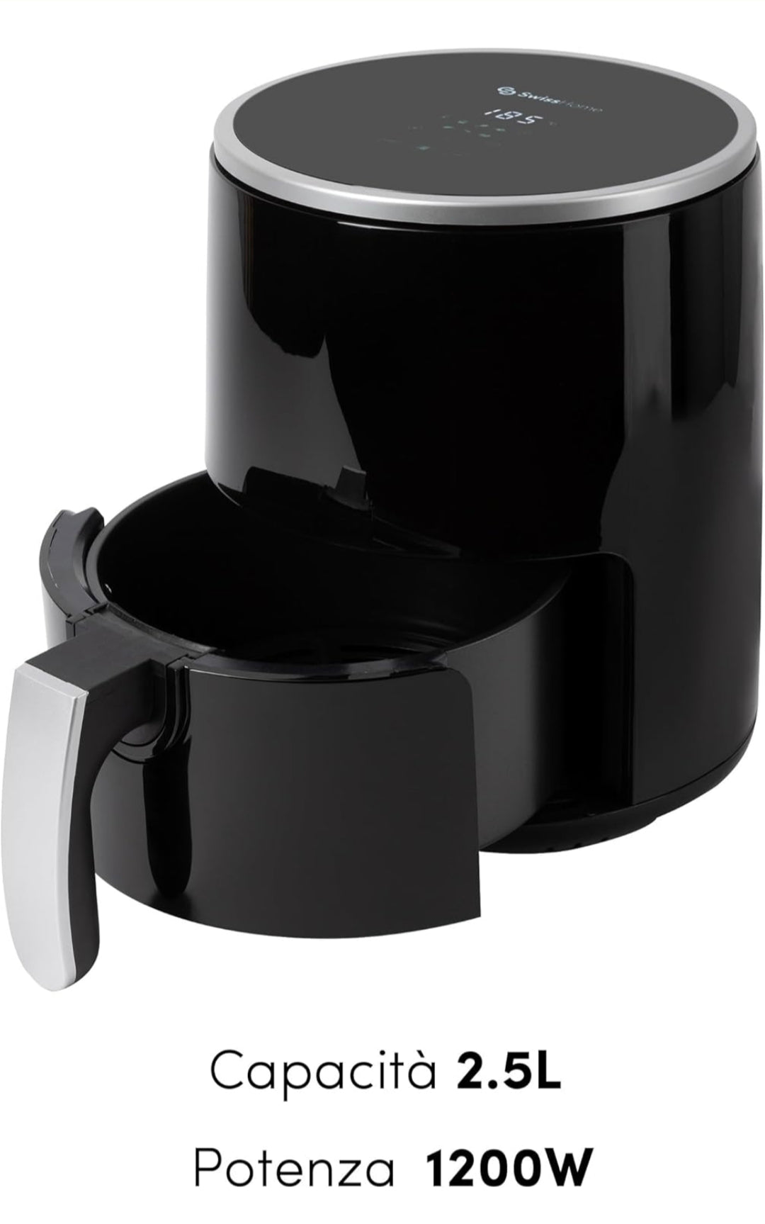 Z SwissHome PETIT - Friggitrice ad aria 2.5L 1200W - Display digitale - Temperatura regolabile 80-200°C - Timer 60 minuti - Pentola in teflon rimovibile - Protezione da surriscaldamento