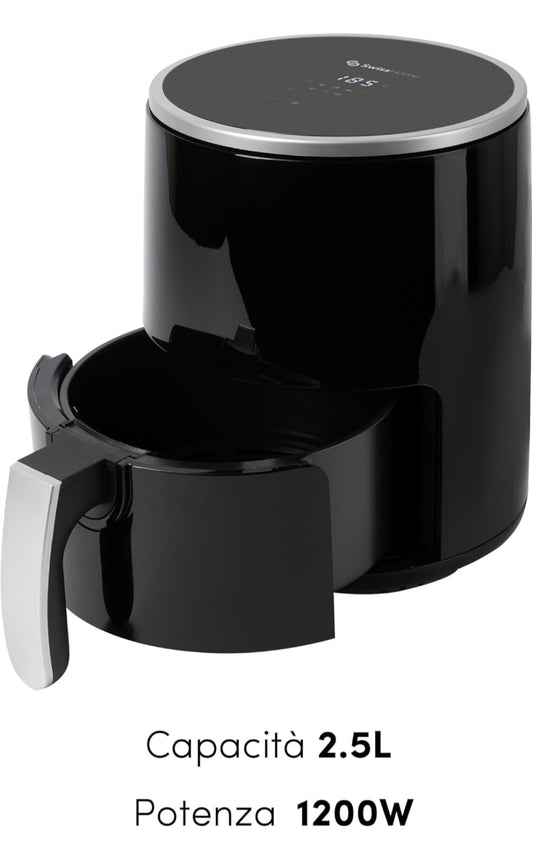 Z SwissHome PETIT - Friggitrice ad aria 2.5L 1200W - Display digitale - Temperatura regolabile 80-200°C - Timer 60 minuti - Pentola in teflon rimovibile - Protezione da surriscaldamento