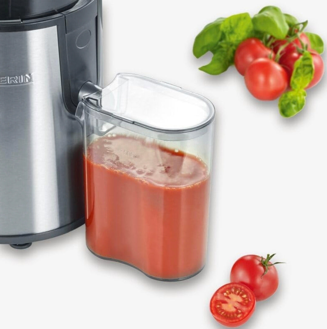 SEVERIN Centrifuga Frutta e Verdura, 400W, 19.000 giri/min, 2 Velocità, Contenitore Succo 0,5L, Contenitore Polpa 1,5L, Antigoccia, BPA Free, 35,0 x 20,0 x 28,0 cm, Nero/Acciaio Inox - ES 3566