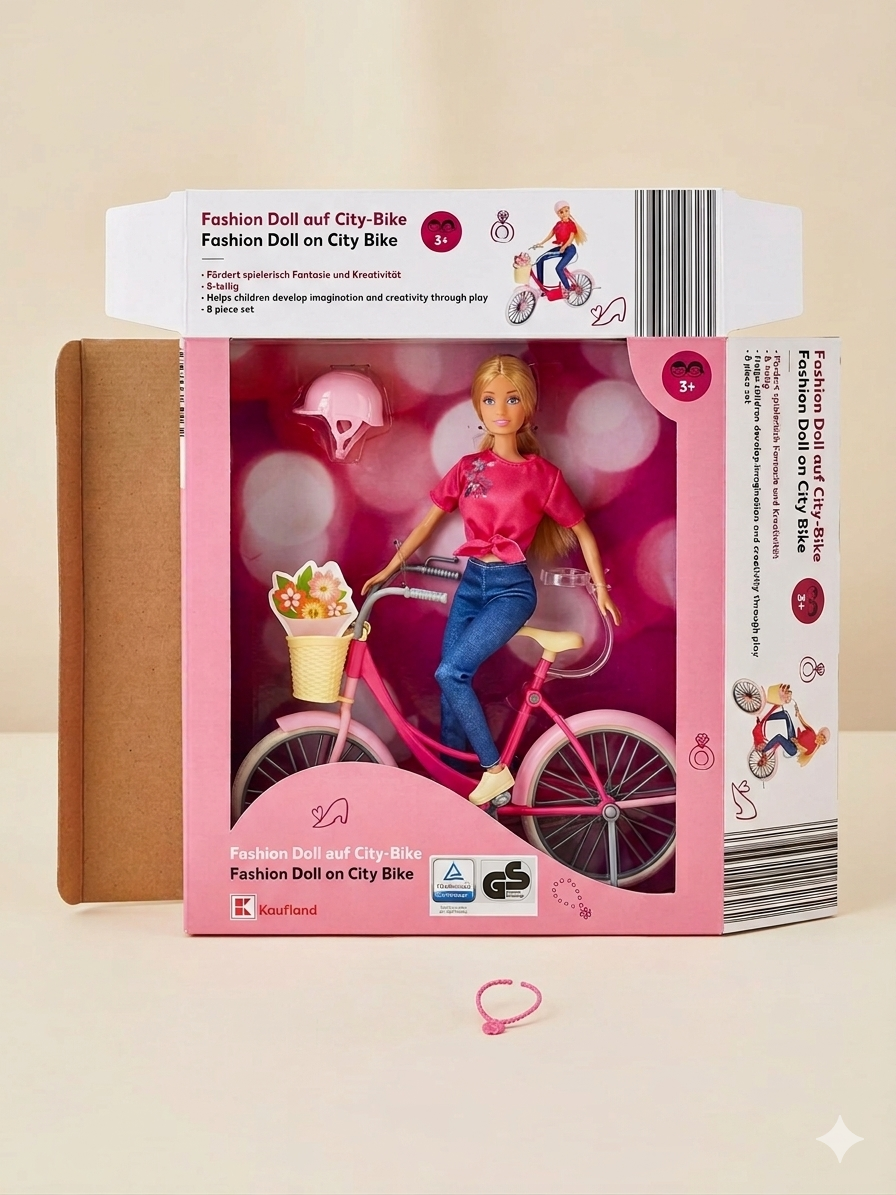 Fashion Doll Jolie su City-Bike - Set 8 Pezzi