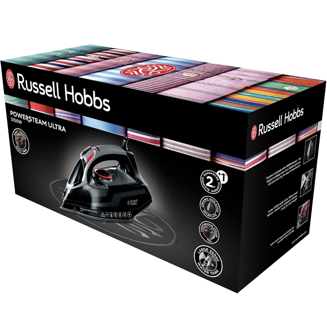 Russell Hobbs Ferro da Stiro a Vapore [3100W, 210 g/min Boost di Vapore Extra, 70 g/min di Vapore] Serbatoio da 350 ml, Ceramica, Autopulizia e Funzione Spray, Anticalcare, Anti-goccia 20630-56