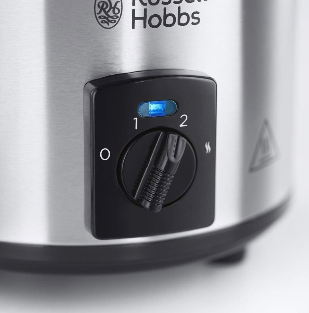 Russell Hobbs Pentola a cottura lenta compatta, 2L, Pentola rimovibile in ceramica, 3 temperature, 145 W, Acciaio Inox, Compact Home Slow Cooker 25570-56